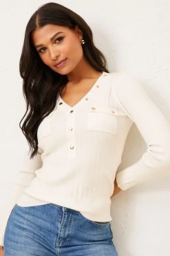 Lipsy Long Sleeve Knitted V Neck Button Jumper