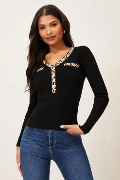 Lipsy Long Sleeve Knitted V Neck Button Jumper