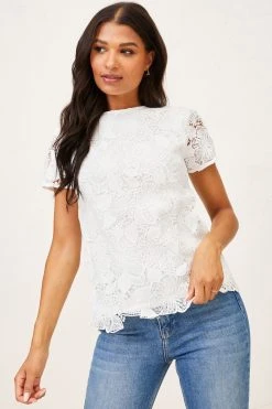 Lipsy Short Sleeve Round Neck Lace Top