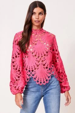 Lipsy Cutwork Lace Long Sleeve Blouse