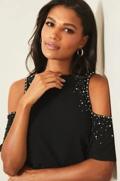Lipsy Embellished Cold Shoulder Top -Next Sales Q25938s4