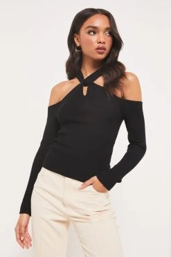 Lipsy Cold Shoulder Cut Out Knitted Top