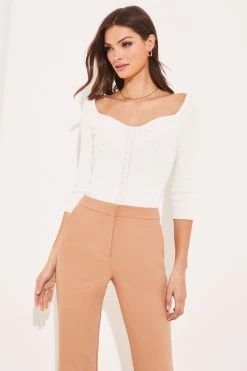 Lipsy Knitted Sweetheart Neck Long Sleeve Corset Top