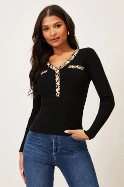 Lipsy Long Sleeve Knitted V Neck Button Jumper