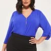 Lipsy V Neck Zip Front 3/4 Sleeve Top