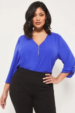 Lipsy V Neck Zip Front 3/4 Sleeve Top