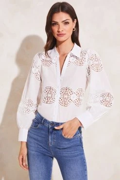 Lipsy Lace Panel Long Sleeve Button Up Shirt