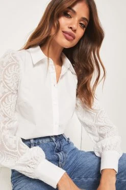 Lipsy Lace Sleeve Poplin Button Up Shirt