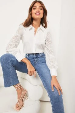 Lipsy Lace Sleeve Poplin Button Up Shirt -Next Sales Q33324s3