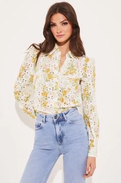 Lipsy Long Sleeve Button Up Broderie Shirt