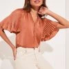 Lipsy Pleat V Neck Front Tie Flutter Sleeve Top