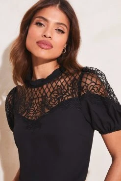 Lipsy High Neck Artwork Cut Out Yoke Short Sleeve Top