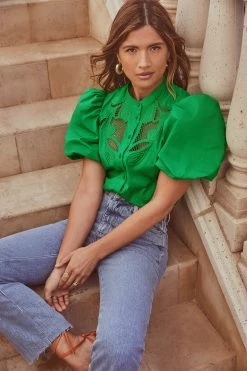 Lipsy Puff Sleeve Cut Artwork Button Up Shirt