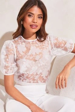 Lipsy Burnout Puff Sleeve Top