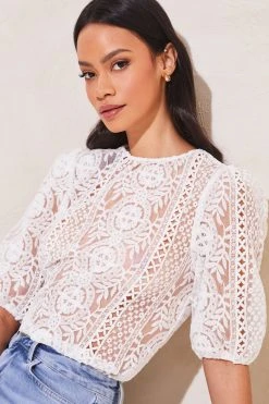 Lipsy All Over Lace Short Sleeve Woven Top