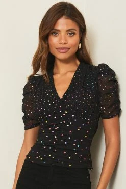 Lipsy Short Sleeve V Neck Ruched Top