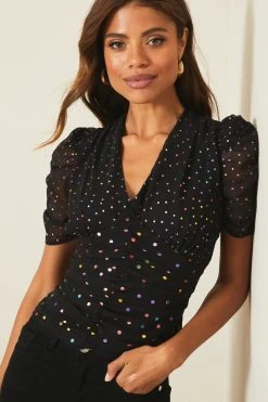 Lipsy Short Sleeve V Neck Ruched Top -Next Sales R64172s4