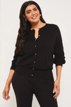 Lipsy Scallop Detail Tipped Crew Neck Button Up Cardigan