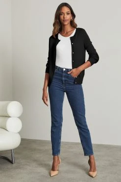 Lipsy Scallop Detail Tipped Crew Neck Button Up Cardigan