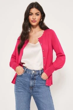 Lipsy Scallop Detail Tipped Crew Neck Button Up Cardigan