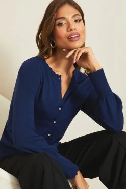 Lipsy Scallop Detail Tipped Crew Neck Button Up Cardigan
